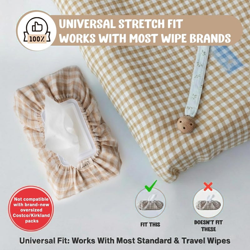TISU Baby Wipes Cover – Universal Size, One Size Fits All Wipes Packages | Muslin Cotton Tissue Cover for Nursery, Diaper Bag & Changing Table, Station | Gingham & Neutral Patterns (Beige Gingham) - Image 5